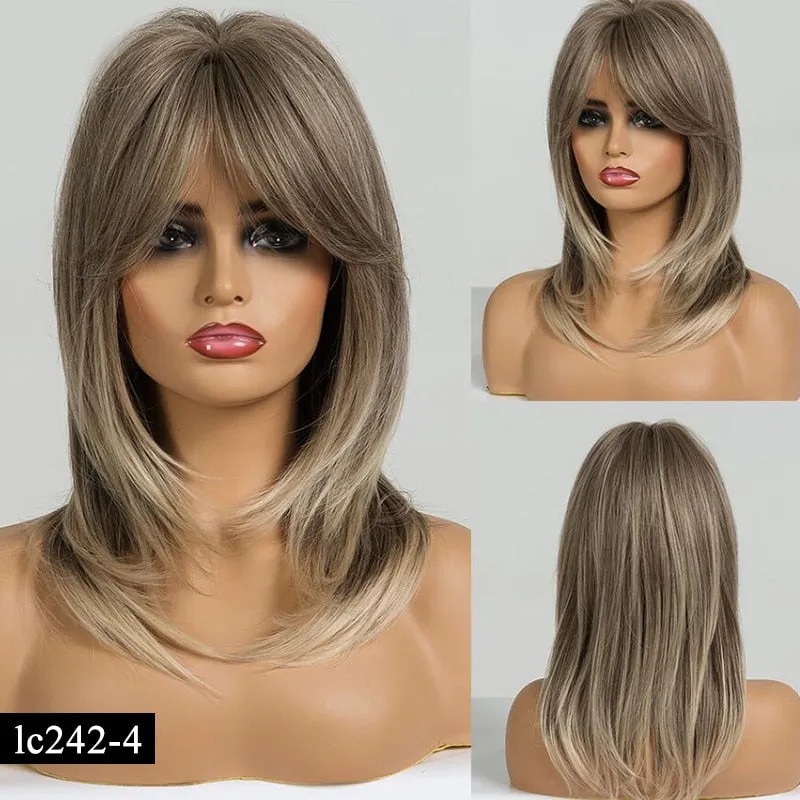 TEEK - Various Medium Straight Natural Style Side Bangs Wigs