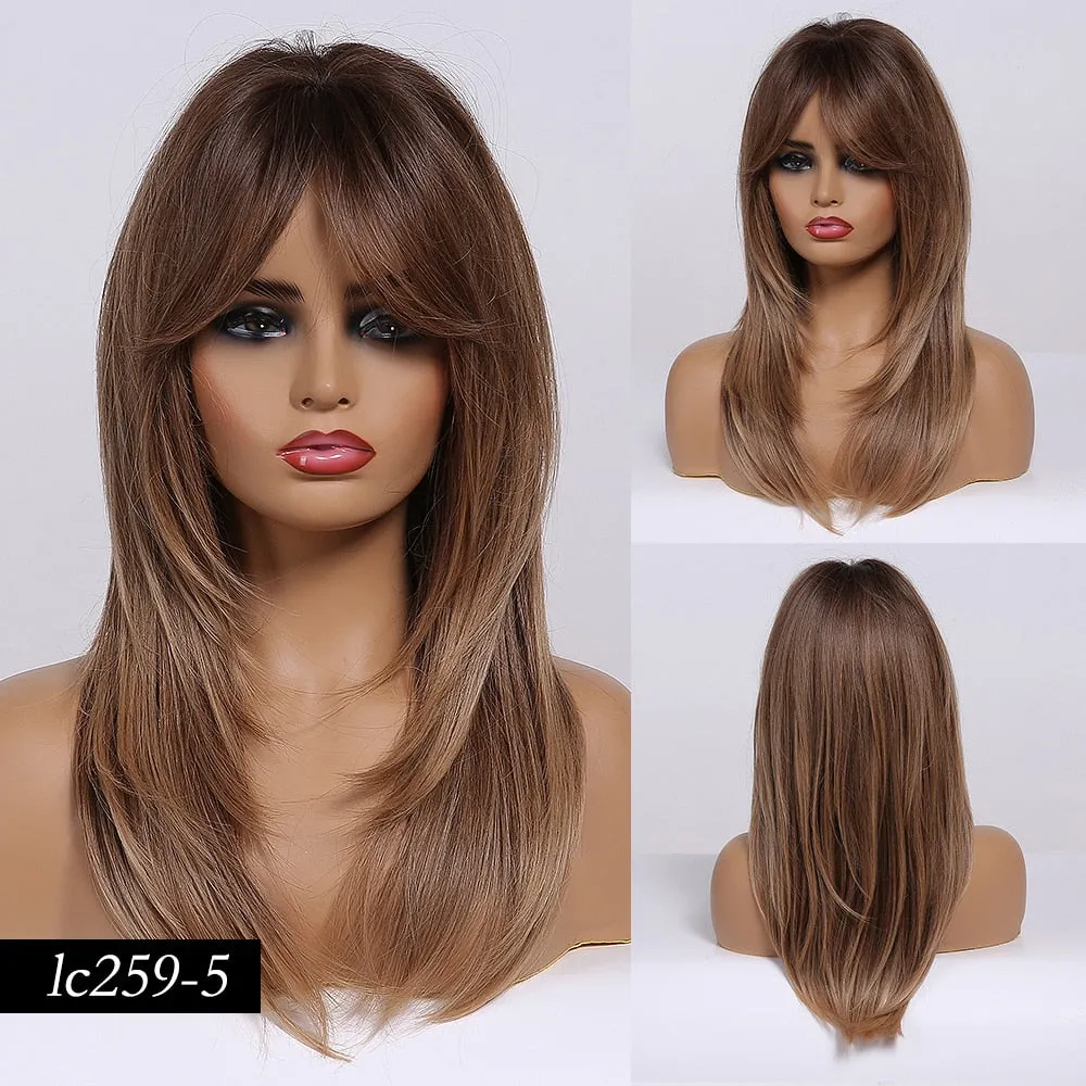 TEEK - Various Medium Straight Natural Style Side Bangs Wigs