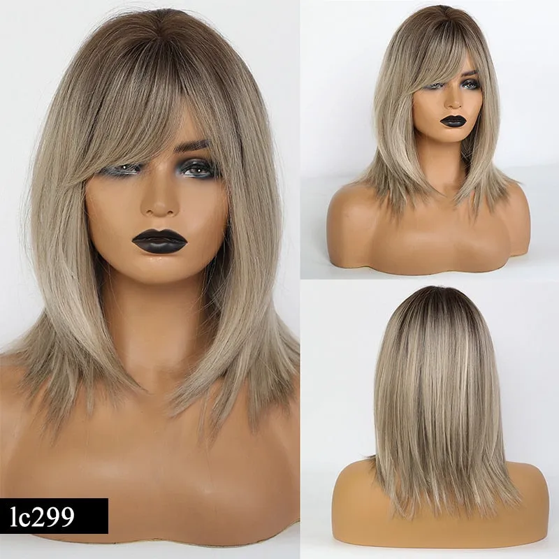 TEEK - Various Medium Straight Natural Style Side Bangs Wigs