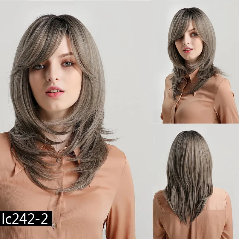 TEEK - Various Medium Straight Natural Style Side Bangs Wigs